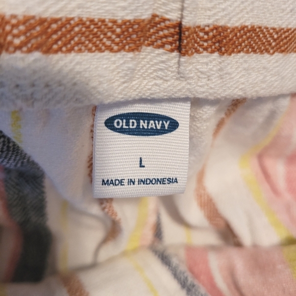 Old Navy colorful Striped pants pull-on elastic drawstring linen blend Women's L - Picture 2 of 11